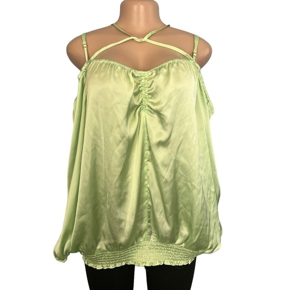 Cato Summer Love Paster Green Satin Off Shoulder Blouse - Picture 1 of 10